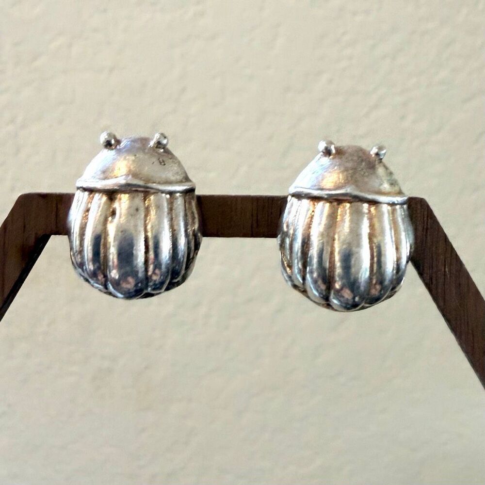 Sterling Silver Ladybug / Beetle Clip-On Earrings
